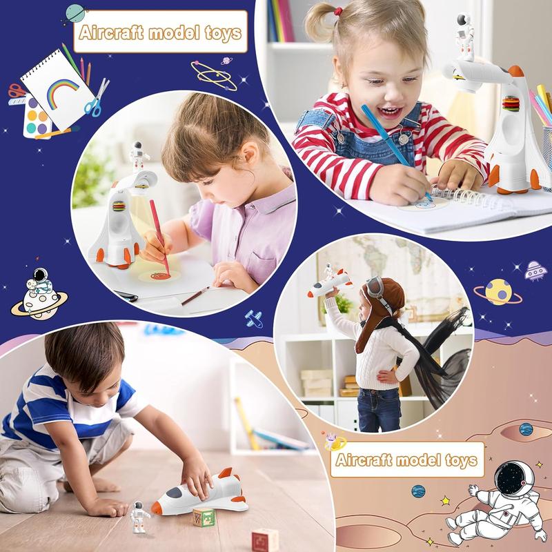 CS COSDDI Drawing Projector for Kids, Projection Drawing Board Kids,Space Shuttle Drawing Projector for Kids with Rocket Ship Toys for Kids,Kids Drawing Projector with 66 Patterns