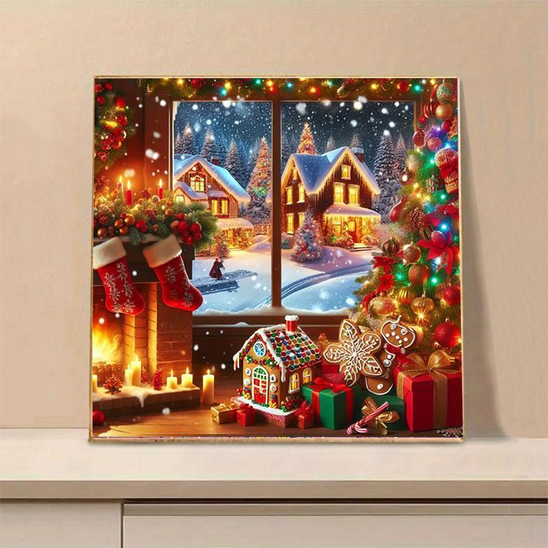 Tree & Gift House Pattern DIY Diamond Arts Colorful Painting Kit without Frame, DIY 5D Diamond Arts Colorful Painting for Home Wall Decor