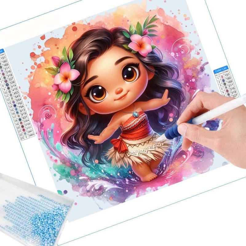 Disney Long Hair Little Princess Lilo Pattern DIY Diamond Art Colorful Painting Kit without Frame, 1 Set DIY 5D Diamond Colorful Painting for Room Home Wall Decor