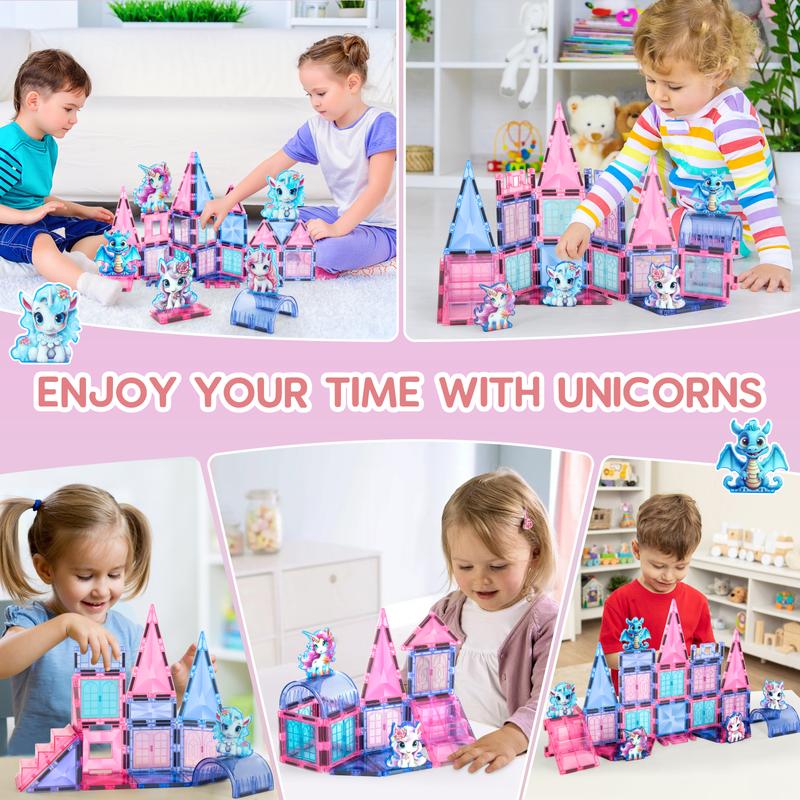 Unicorn Toys for Girls Age 4-6,Magnetic Tiles for Toddlers 3+,Kids Magnet Building Blocks,2024 Coolest Christmas Birthday Gifts for Girls.