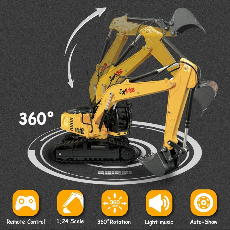 Construction Excavator - Toy Engineering Digger Truck, Remote Control Car for 4 5 6 7 8 9 10 11 Year Old Boys Girls, Educational Birthday Gifts for Kids 3 4 5 Years Old