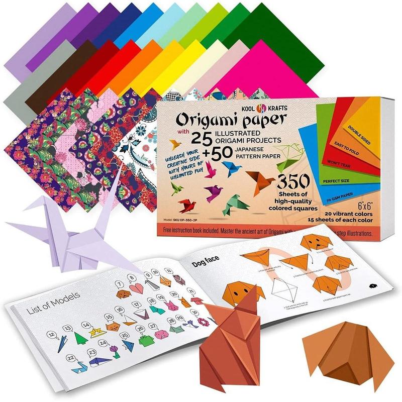 Origami Paper | 350 Origami Paper Kit | Set Includes - 300 Sheets 20 Colors 6x6 | 50 Traditional Japanese Patterns | Origami Book 25 Easy Colored Projects | Kids Crafts | Christmas Gifts for boys 8-12