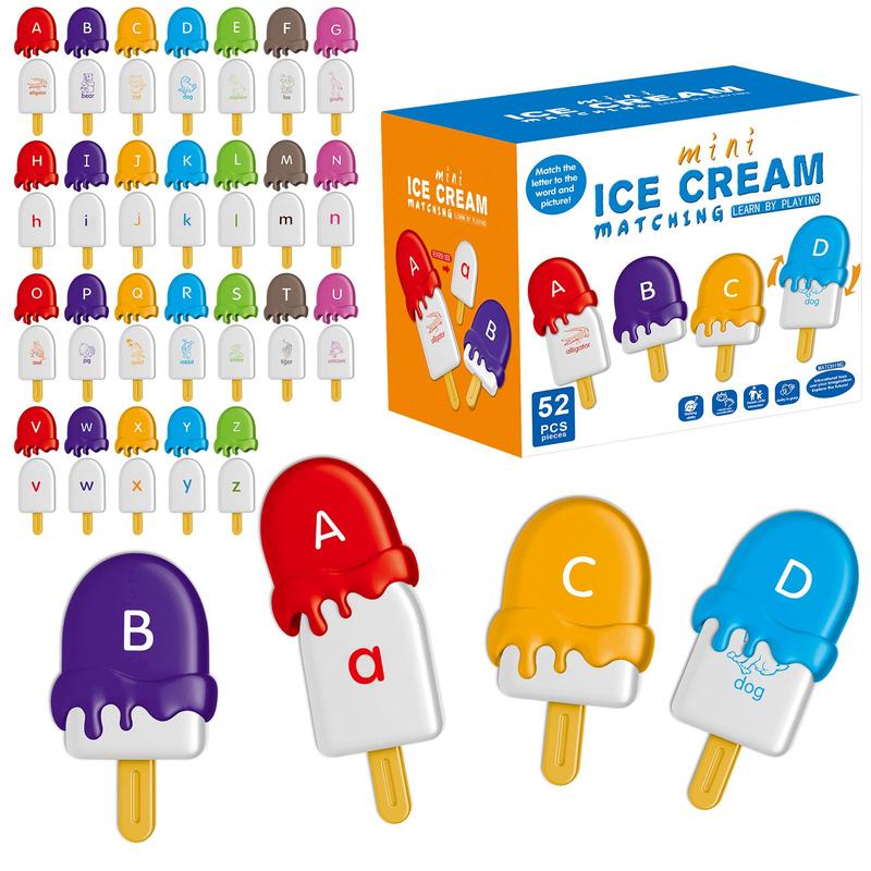 Ice Cream Shaped Alphabet Letters Matching Toy, 52pcs set Counting Toy, Learning Toy for Boys Girls, Fine Motor Skills Toys