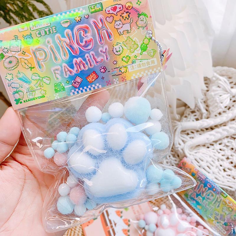 NEW Fidget Toy Mini Squishy Toys Kawaii Plush Cat Paw Transparent Cube Stress  Squeeze Toy