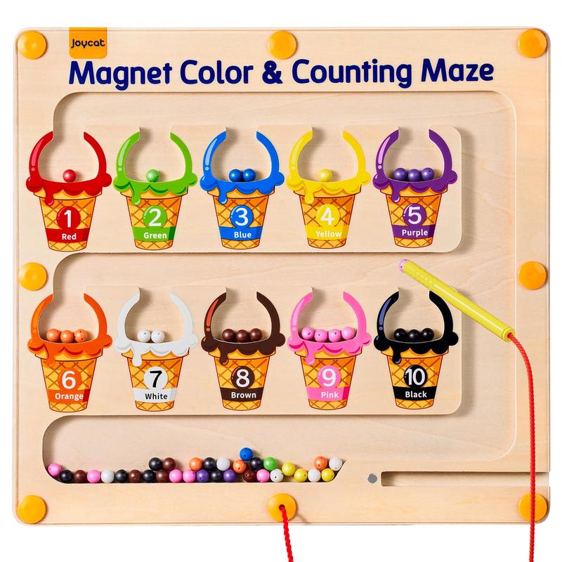 JoyCat Magnetic Color and Number Maze Toy, Montessori Educational Wooden Color Matching Counting Puzzle Magnetic Board