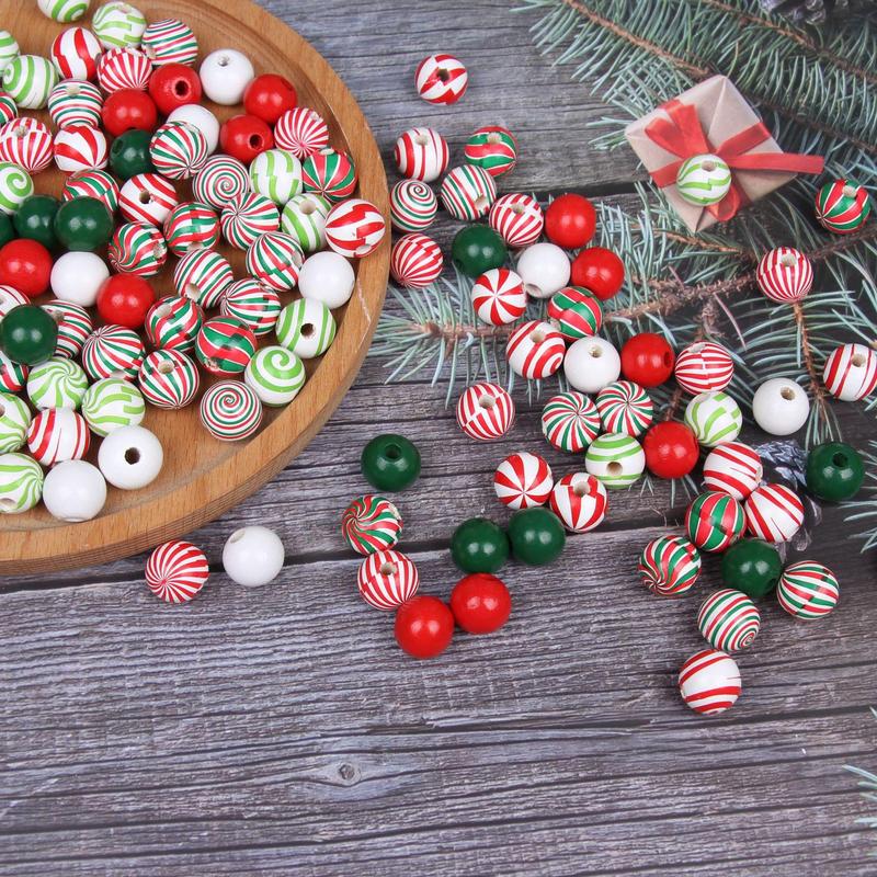 Festival Themed Beads, 20pcs 90pcs Mixed Colors Candy Cane Theme Pattern Beads, DIY Jewelry Making Supplies for Bracelet Necklace Earrings Homedecor