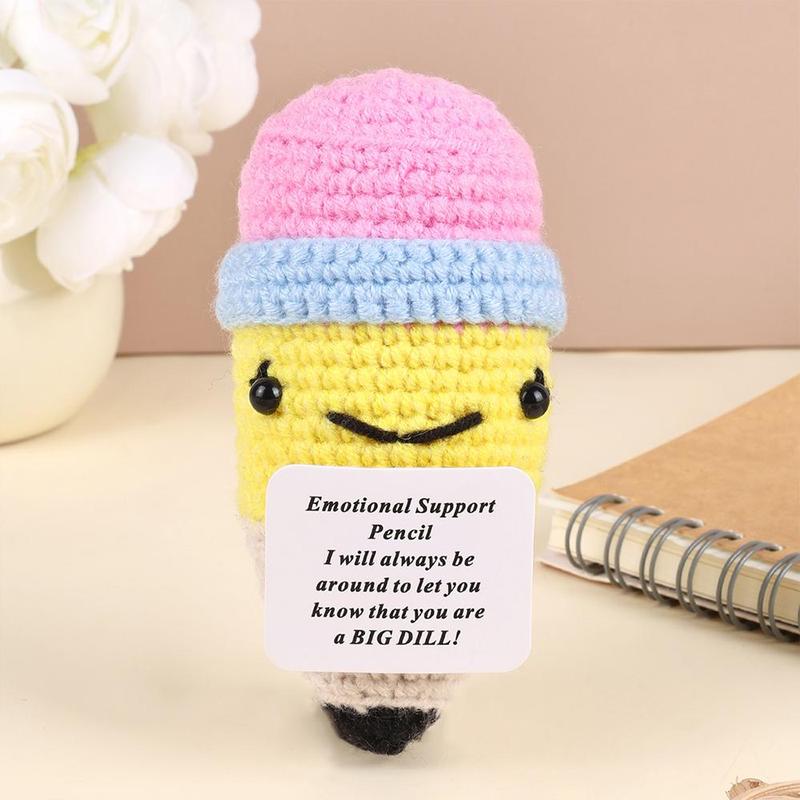 Cartoon Pencil Design Crochet Ornament, 1 Count Cute Pencil Design Plushie, Creative Decoration Craft, Desk Decorations for Home Office School