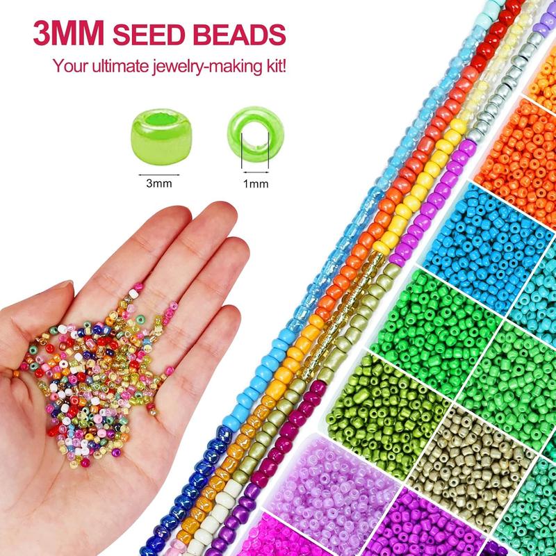 17800 count 3mm Glass Seed Beads for  Bracelet Making Kit, Small Beads Friendship Bracelet Kit, Tiny  Beads Kit with Letter Beads and Elastic String, DIY Art Craft Girls Gifts.