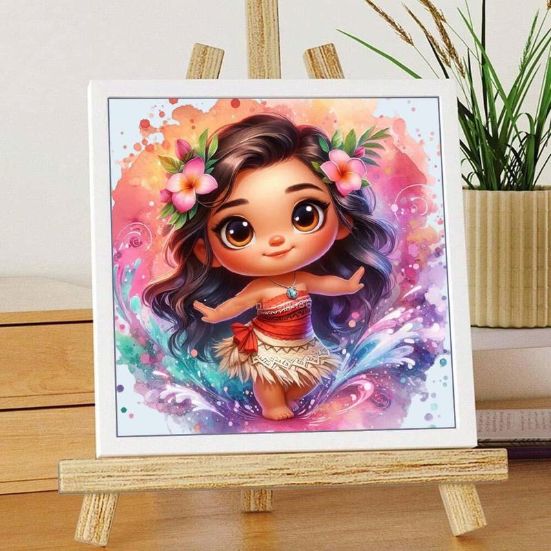 Disney Long Hair Little Princess Lilo Pattern DIY Diamond Art Colorful Painting Kit without Frame, 1 Set DIY 5D Diamond Colorful Painting for Room Home Wall Decor