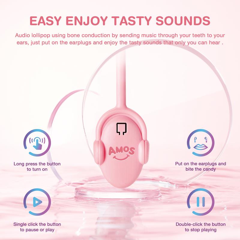 Amos Tastysounds AudioLollipop Recordable Message Singing Lollipop, Bone Conduction, stocking stuffer,Christmas,HolidaySnacks -Blueberry,Strawberry,peach