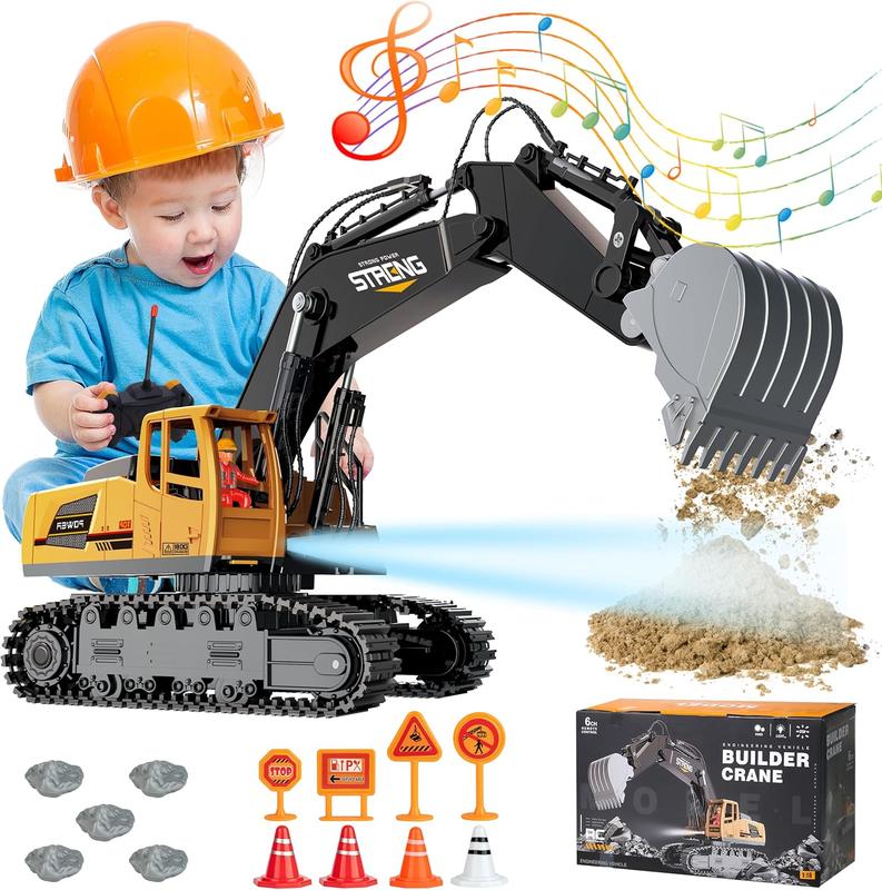 Remote Control Excavator Toys for Boys - 1 18 Big RC Construction Vehicles Excavator with Rechargeable Battery Sounds & Lights for Kids Age 3-12 Years Old, Best Birthday Idea