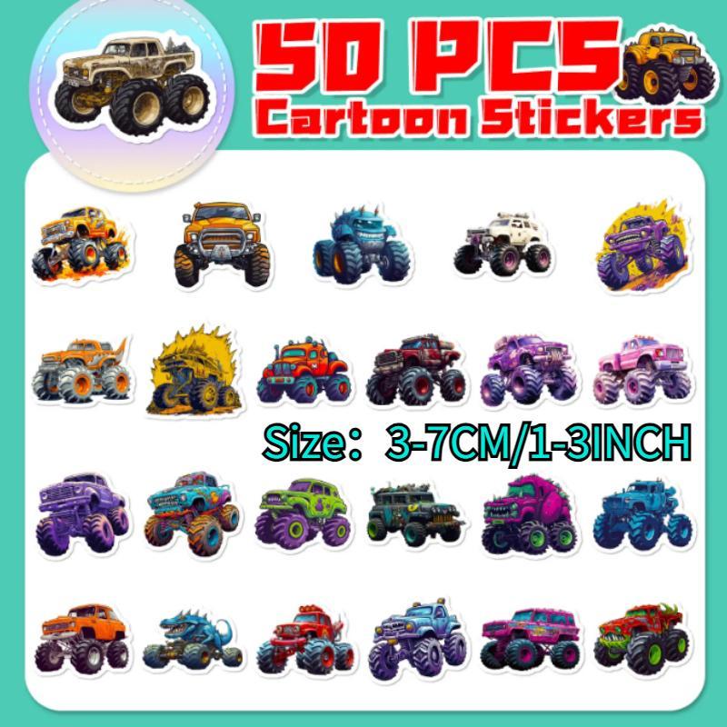 50pcs Cartoon Monster Truck Pattern Graffiti Sticker Set, Waterproof Decoration For DIY