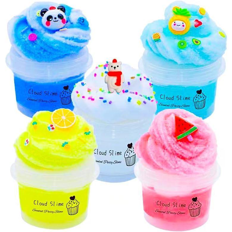 5pack Cloud Slime Kit,Party Favors Slime kit with Dual Colors of Each Jar and Cute Charms. Super Soft Toy for Boys and Girls