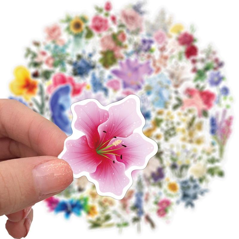 Floral Series Decorative Sticker (50pcs), Scrapbooking & Journal Making Material Paper, DIY Decorative Sticker for Stationery Computer Water Bottle, Gift Wrapping, Home Essentials, School Supplies