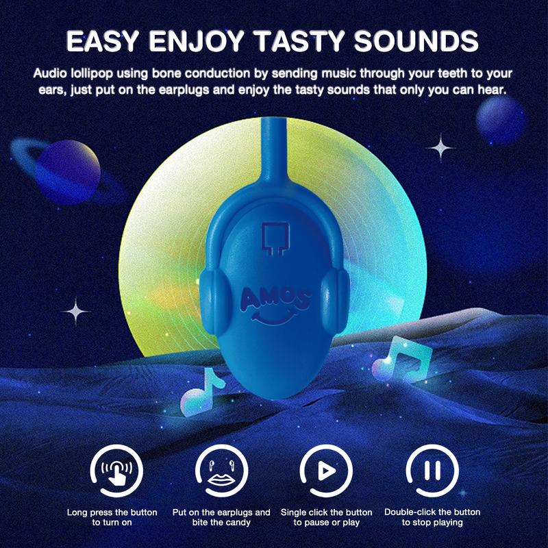 Amos Tastysounds AudioLollipop Recordable Message Singing Lollipop, Bone Conduction, stocking stuffer,Christmas,HolidaySnacks -Blueberry,Strawberry,peach