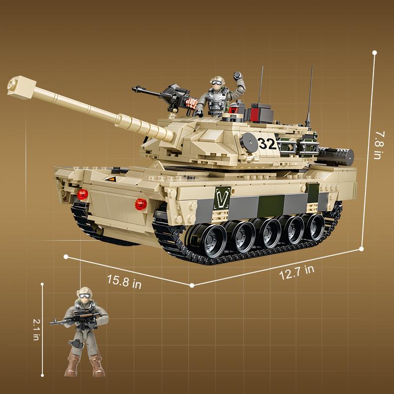 HI-REEKE M1A2 Tank Building Block Set, WW2 Military Abrams Toy for Boy