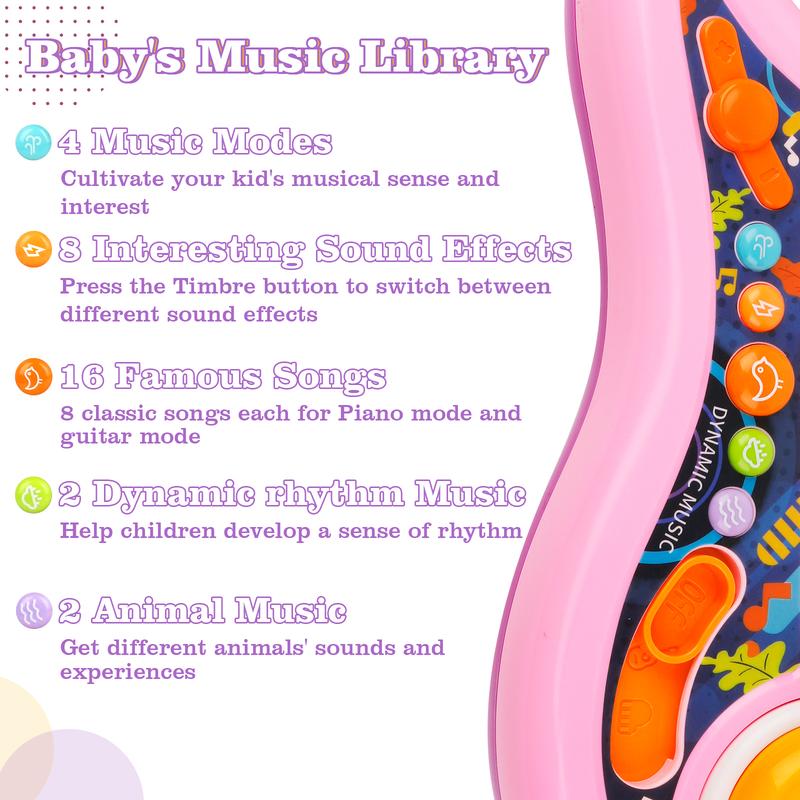 Musical Toys Kids Guitar 2 in 1 Musical Instruments for Kids Piano Toddler Toy Guitar with Strap Electric Guitar Music Toys for 3-6 Year Old Boys Girls Gifts