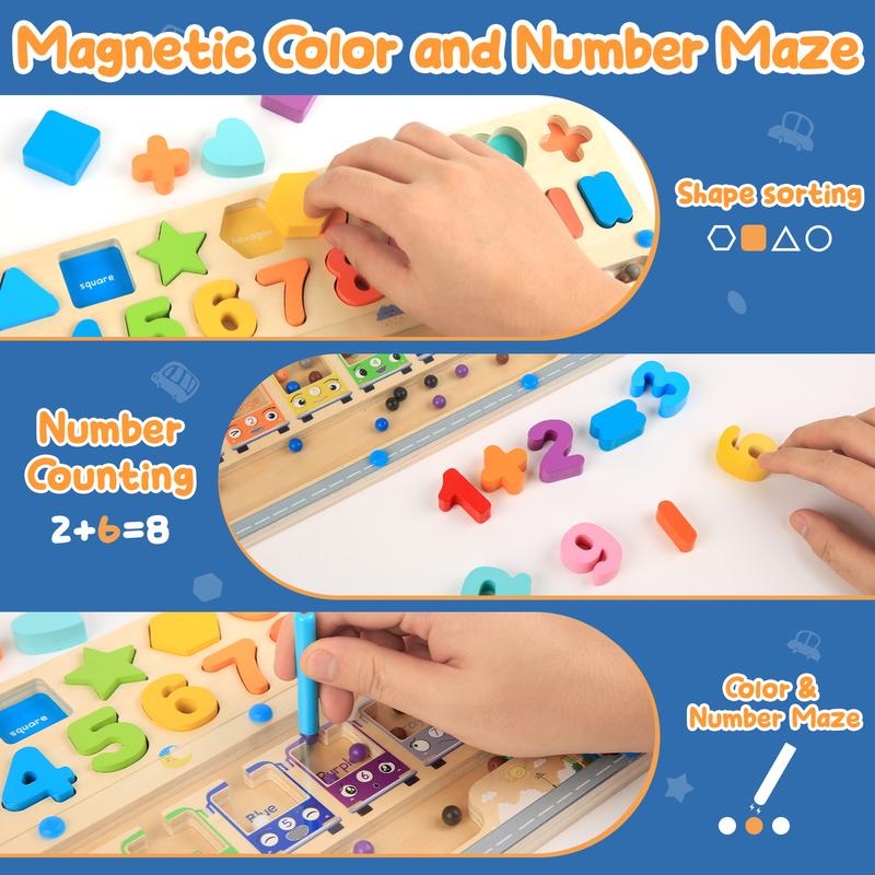 Magnetic Color and Number Maze, Montessori Toys for 3+ Year Old, Shape & Number Wooden Puzzle Sorting Toys, Toddler Fine Motor Skills Toys, Stocking Stuffers for Kids, Christmas Gifts for Boys Girls