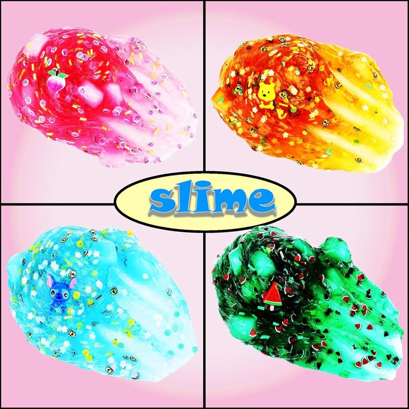 Christmas 4 Packs of Jelly Cube Crystal Slime Kit, pre-Made Crisp Glue Boba Slime Party Gifts for Girls and Boys, DIY Kids Shimmer Clear Slime, Soft Stretch and Non-Stick Soft Putty Birthday Slime Toys