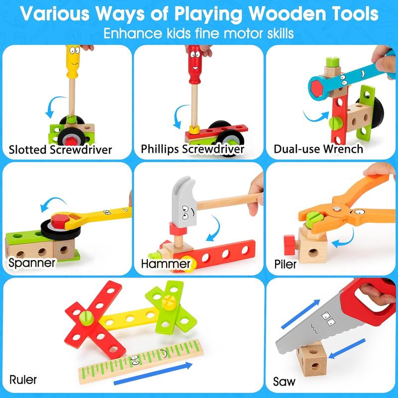 Christmas gift for kids Kids Tool Set Toy, Stem Montessori Toys for 3 4 5 Years Old Boy Girl, 43 Pcs Wooden Toddler Tool Kits Inc Box, Learning Educational Construction Toy, Birthday for Kids