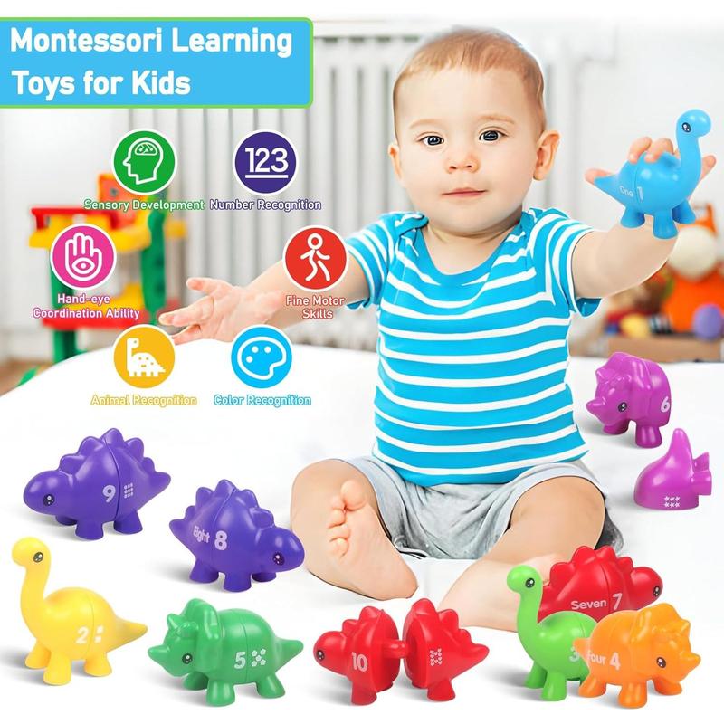 Numbers Matching Game 10 Pcs,123 Counting Dinosaur Toy Montessori Learning Toys for 12 Months Toddlers Kids Ages 1 2 3 4 5 Years Old, Mathematics Educational Preschool Fine Motor Skill Dinosaur Set