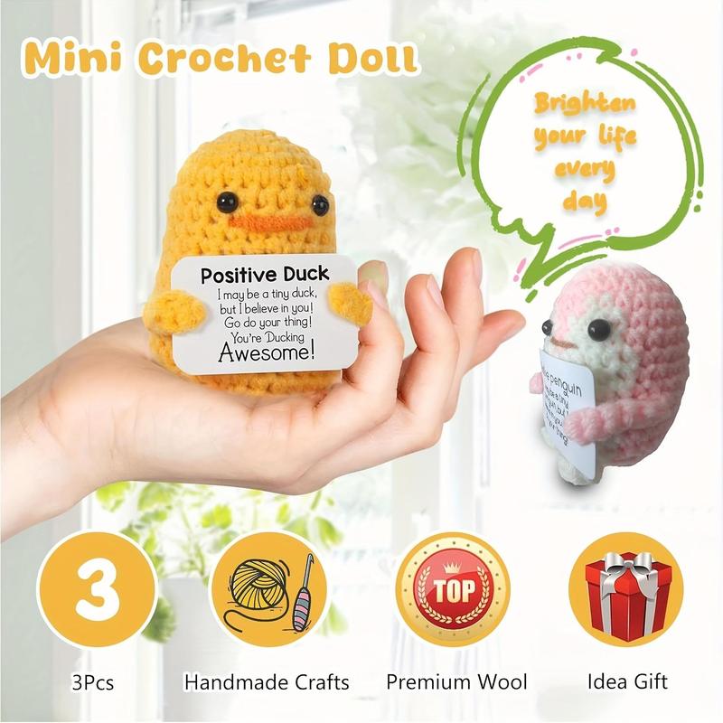 Positive Crochet Animal, 3 Counts set Creative Cute Crochet Doll, Cheer Up Gift for Friends, Party Decoration and Encouragement