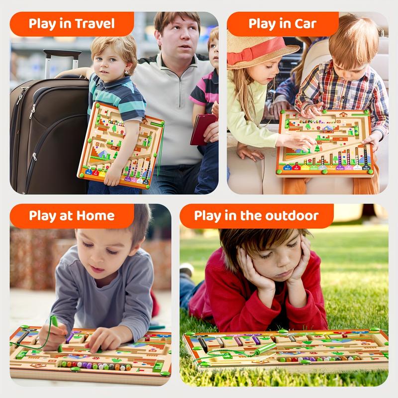 Magnetic Color and Number Maze, Wooden Matching Learning Counting Puzzle Board for Halloween Christmas Gift for Boys and Girls