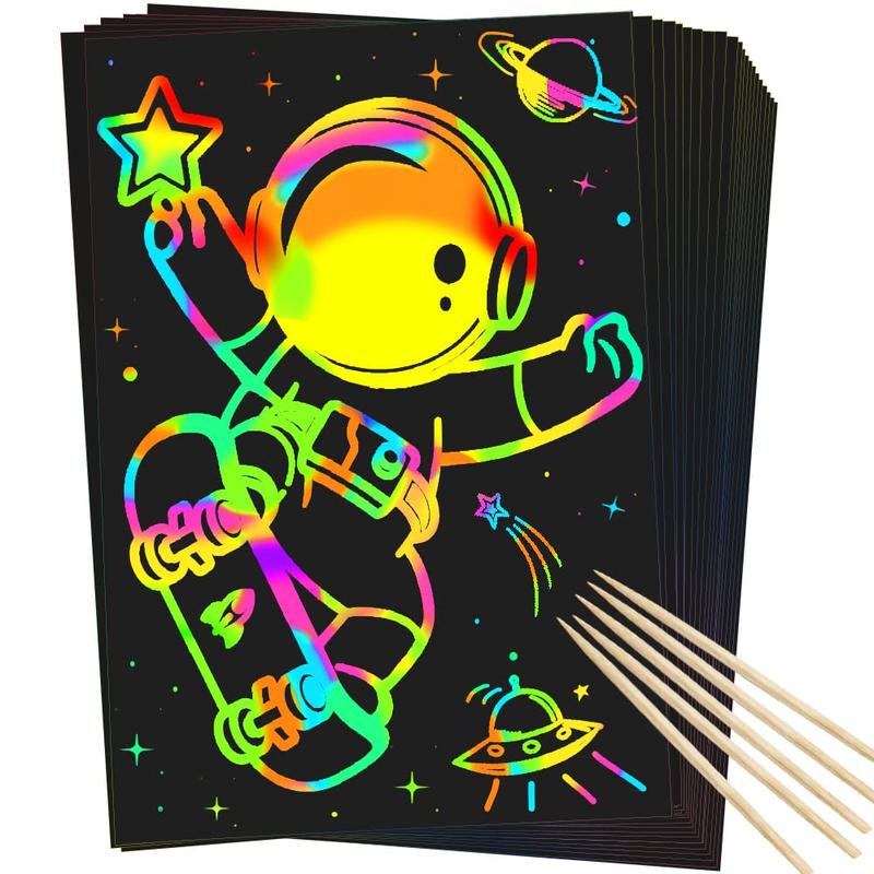 Rainbow Art Paper Set - 50Pcs Magic Scratch Off Art Craft Supplies Kits for Girls Boys Black Scratch Notes Sheet Doodle Pad for Fun DIY Party Favors Christmas Birthday Gift