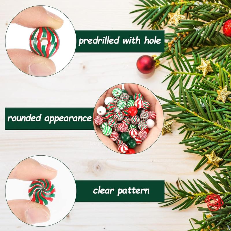 Festival Themed Beads, 20pcs 90pcs Mixed Colors Candy Cane Theme Pattern Beads, DIY Jewelry Making Supplies for Bracelet Necklace Earrings Homedecor