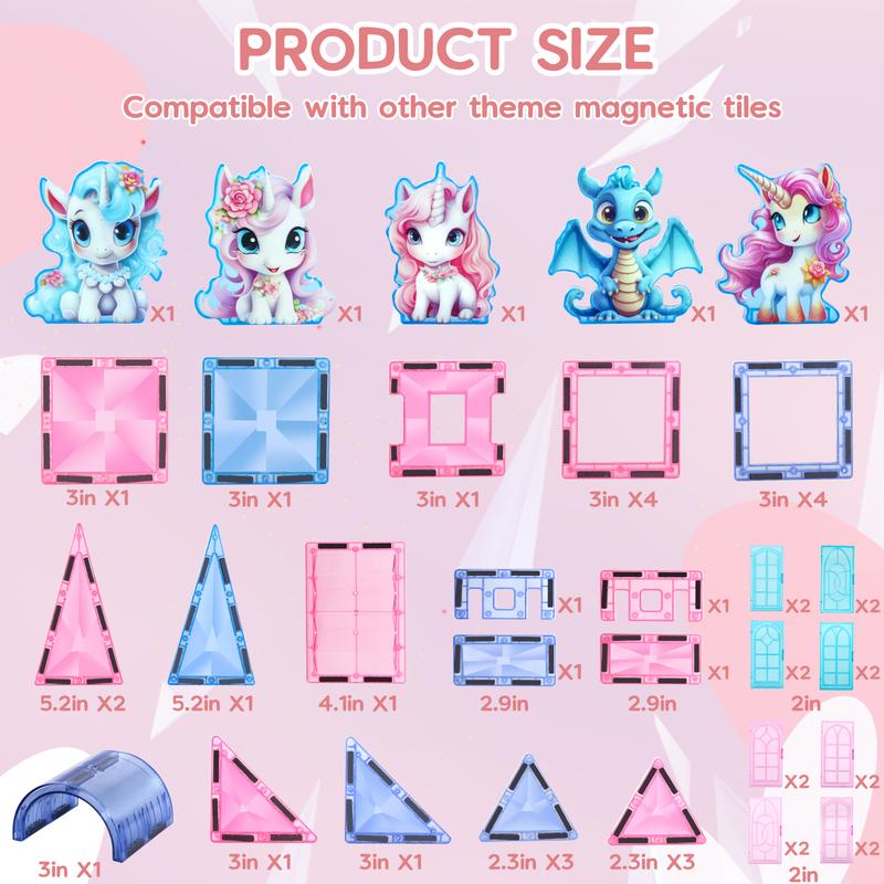 Unicorn Toys for Girls Age 4-6,Magnetic Tiles for Toddlers 3+,Kids Magnet Building Blocks,2024 Coolest Christmas Birthday Gifts for Girls.