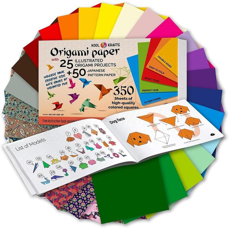 Origami Paper | 350 Origami Paper Kit | Set Includes - 300 Sheets 20 Colors 6x6 | 50 Traditional Japanese Patterns | Origami Book 25 Easy Colored Projects | Kids Crafts | Christmas Gifts for boys 8-12