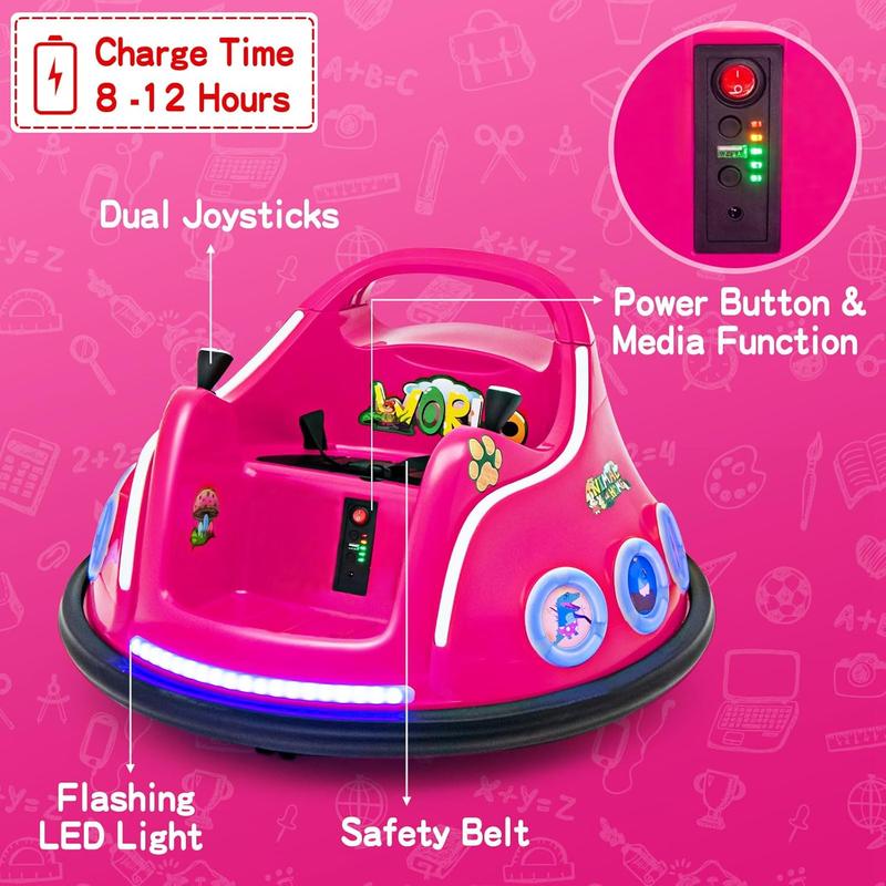 12V Toddler Bumper Car, Battery Powered Baby Ride on Bumper Car, Dual Joysticks, Flashing LED Light & Music,360 Degree Spin, Electric Vehicle Ride on Toys w Remote Control, Gift for Boys Girls.