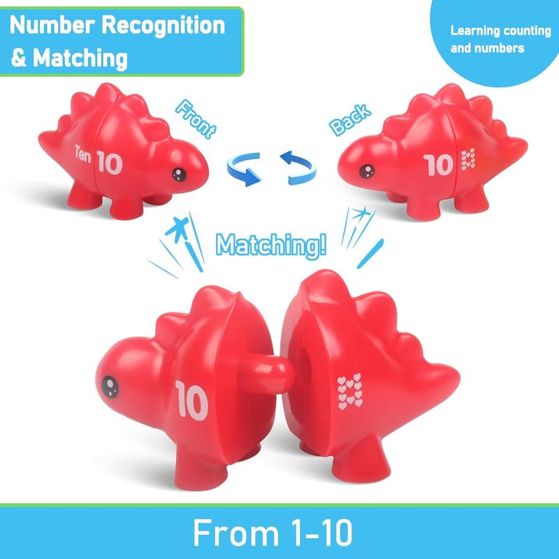 Numbers Matching Game 10 Pcs,123 Counting Dinosaur Toy Montessori Learning Toys for 12 Months Toddlers Kids Ages 1 2 3 4 5 Years Old, Mathematics Educational Preschool Fine Motor Skill Dinosaur Set