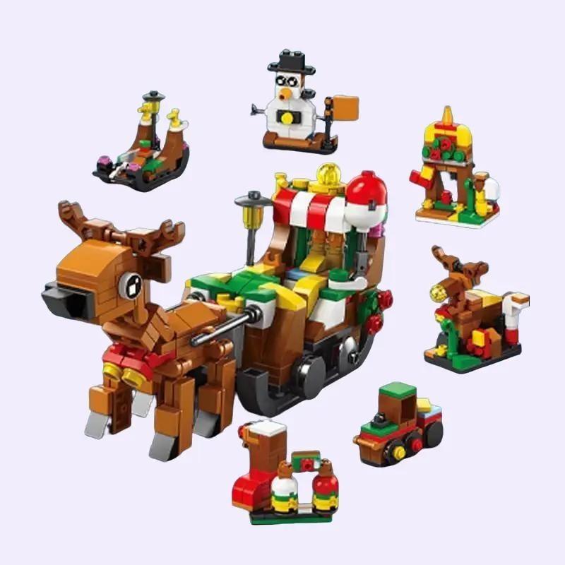 Christmas 2024 Building Blocks(605pcs) - 12 Day Countdown Calendar Gift Box - 6 in 1 Christmas Tree Elk Santa Track Car Blocks Bricks