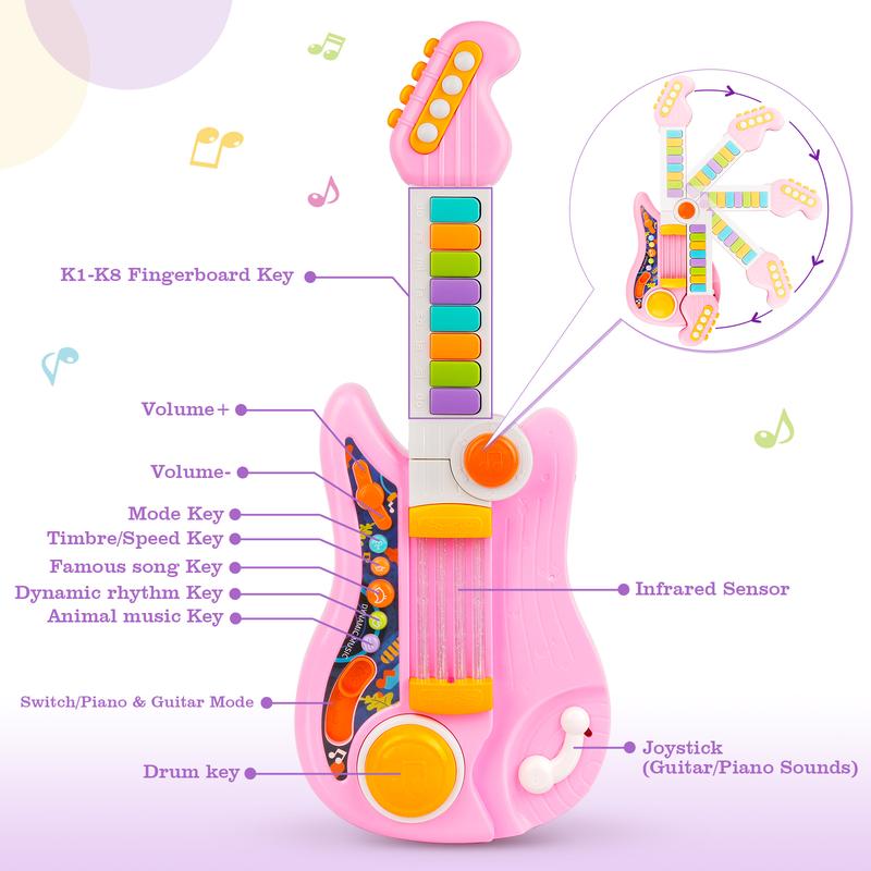 Musical Toys Kids Guitar 2 in 1 Musical Instruments for Kids Piano Toddler Toy Guitar with Strap Electric Guitar Music Toys for 3-6 Year Old Boys Girls Gifts