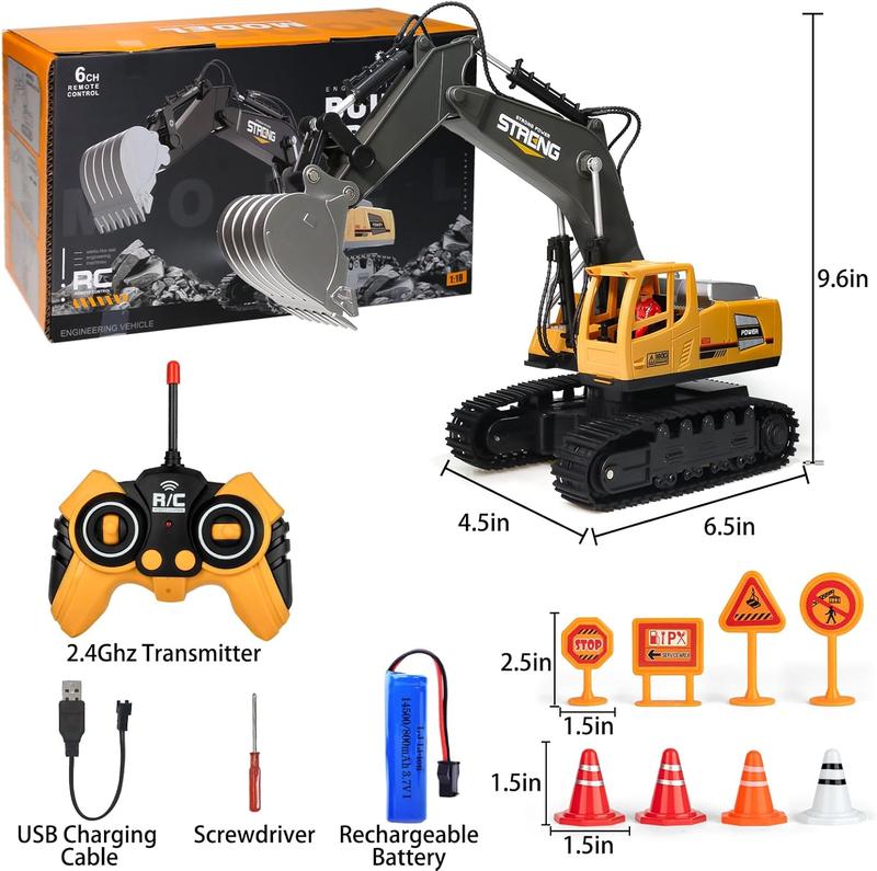 Remote Control Excavator Toys for Boys - 1 18 Big RC Construction Vehicles Excavator with Rechargeable Battery Sounds & Lights for Kids Age 3-12 Years Old, Best Birthday Idea