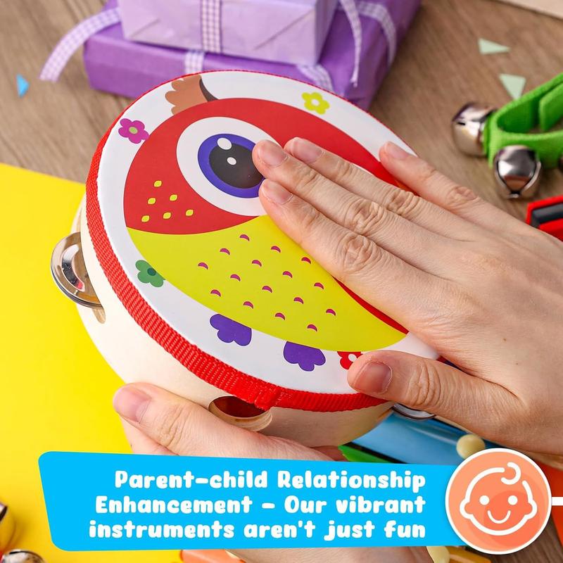 POPLAY 12PCS Toddler Musical Instruments, Wooden Percussion Instruments Toys for Toddlers Musical Toys Set with Mesh Bag Tambourine Xylophone for Baby Kids Preschool Education