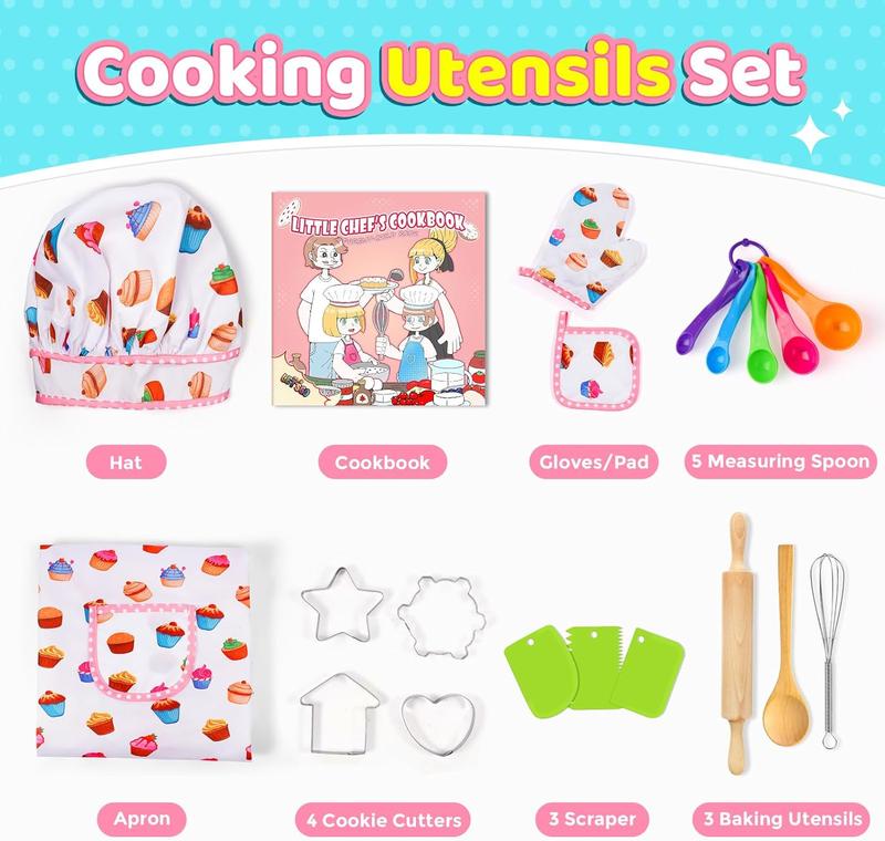 Christmas Birthday Gifts for 3-8 Year Old Girls Cute Stuff Apron for Girls Kids Cooking Sets Toddler Toys Kids Chef Hat and Apron Easter Christmas Stocking Stuffers with Cookbook