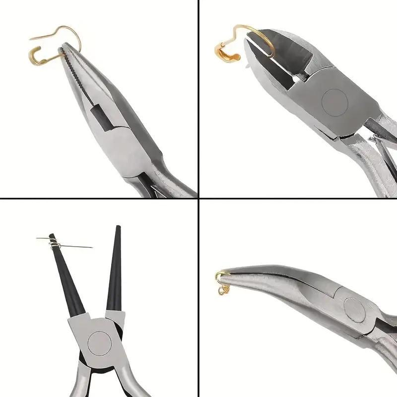 Professional Jewelry Making Tool Set, 1 Set Essential Beading & Jewelry Making Tools & Accessories for Crafting and DIY Projects, Includes Flat, Round, Needle, Curved & Diagonal Nose Pliers, Ring Opener & Tweezers