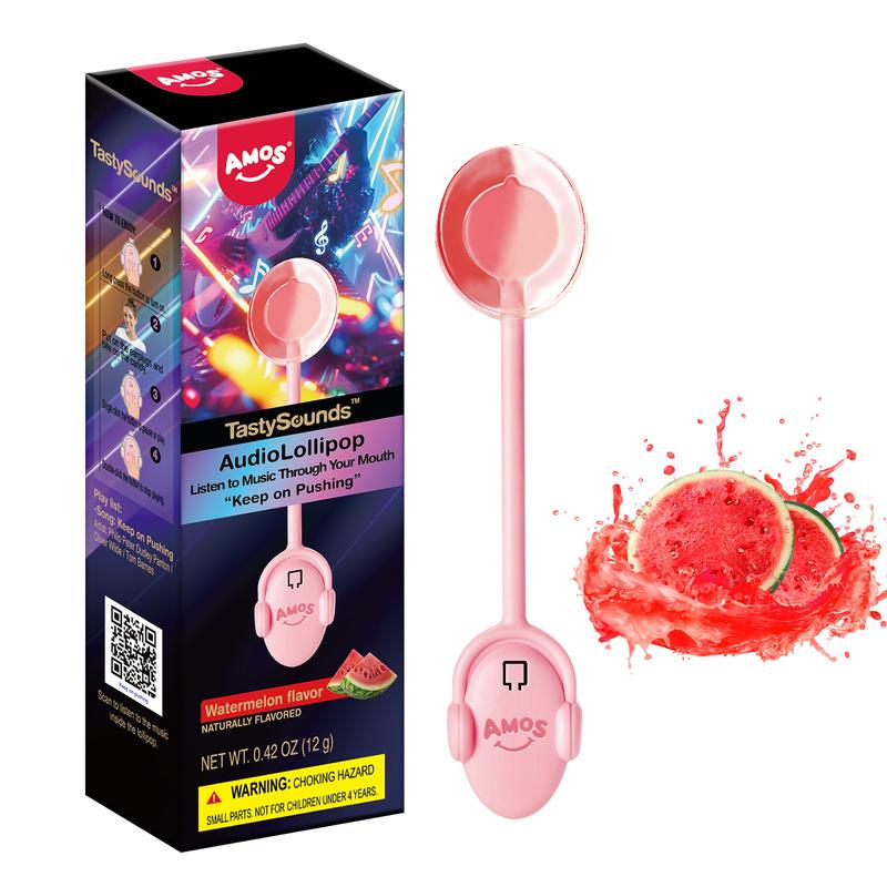 Amos Tastysounds AudioLollipop Recordable Message Singing Lollipop, Bone Conduction, stocking stuffer,Christmas,HolidaySnacks -Blueberry,Strawberry,peach