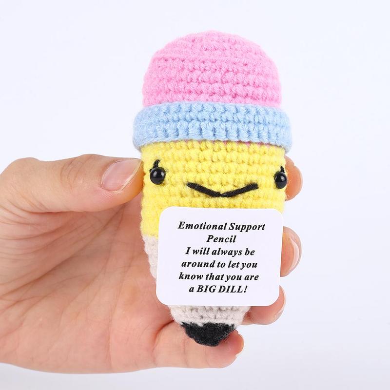 Cartoon Pencil Design Crochet Ornament, 1 Count Cute Pencil Design Plushie, Creative Decoration Craft, Desk Decorations for Home Office School