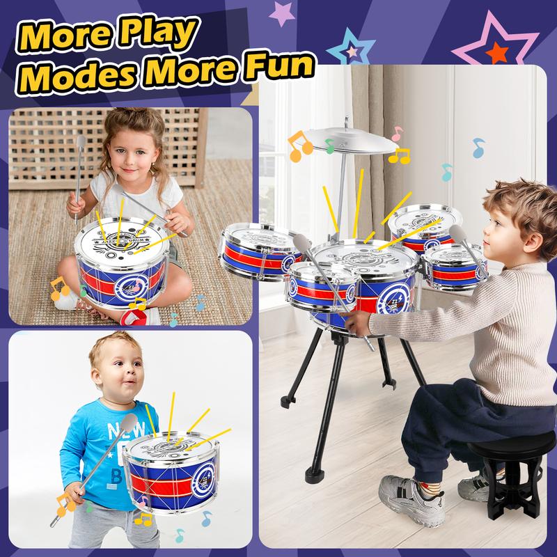 M SANMERSEN Kids Drum Set Jazz Drum Kit 8 Piece for Toddler Educational Percussion Musical Instruments Drum Toy Playset Xmas Gift for Boys Girls