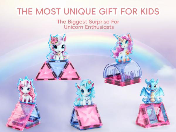 Unicorn Toys for Girls Age 4-6,Magnetic Tiles for Toddlers 3+,Kids Magnet Building Blocks,2024 Coolest Christmas Birthday Gifts for Girls.