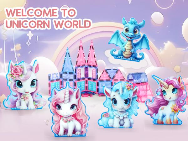 Unicorn Toys for Girls Age 4-6,Magnetic Tiles for Toddlers 3+,Kids Magnet Building Blocks,2024 Coolest Christmas Birthday Gifts for Girls.