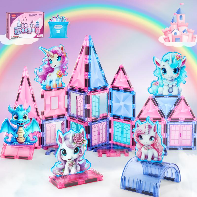 Unicorn Toys for Girls Age 4-6,Magnetic Tiles for Toddlers 3+,Kids Magnet Building Blocks,2024 Coolest Christmas Birthday Gifts for Girls.