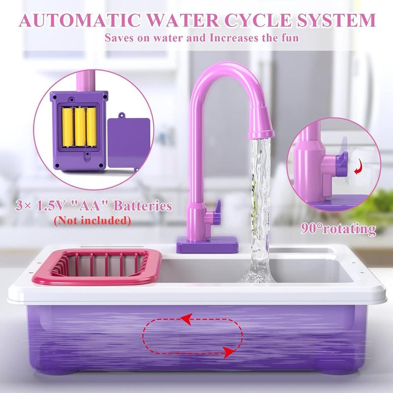 Exquisite gifts, Christmas gifts, birthday gifts, ，Purple Automatic Circulating Water Sink toys ,Electric Dishwasher Playing Toy with Running Water, Warm Water Color Change Indoor Outdoor Toys Kitchen Toys,