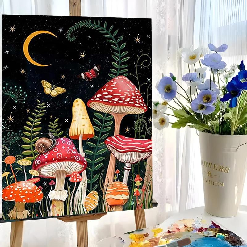 Mushroom Pattern DIY Painting By Numbers Kit, 1 Set DIY Paint By Numbers Kit, DIY Wall Art Painting for Home Bedroom Living Room Decor