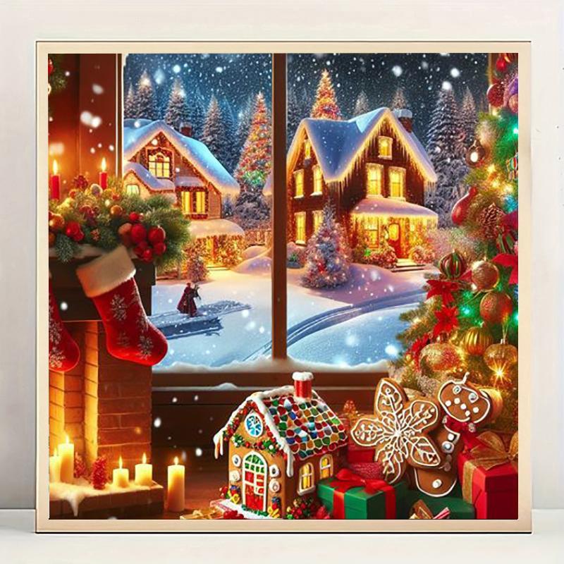 Tree & Gift House Pattern DIY Diamond Arts Colorful Painting Kit without Frame, DIY 5D Diamond Arts Colorful Painting for Home Wall Decor