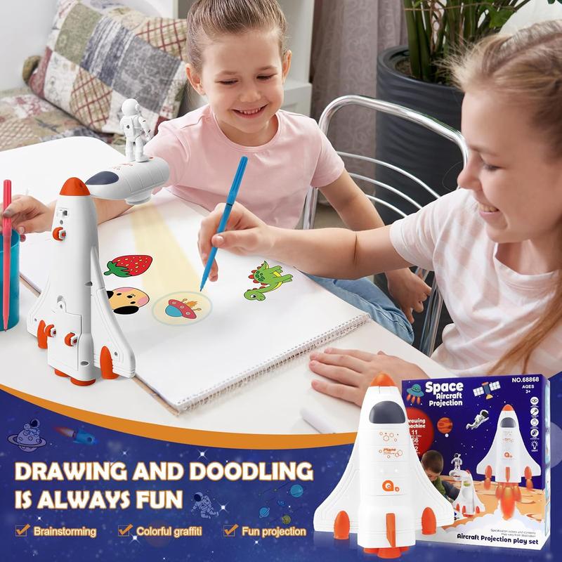 CS COSDDI Drawing Projector for Kids, Projection Drawing Board Kids,Space Shuttle Drawing Projector for Kids with Rocket Ship Toys for Kids,Kids Drawing Projector with 66 Patterns