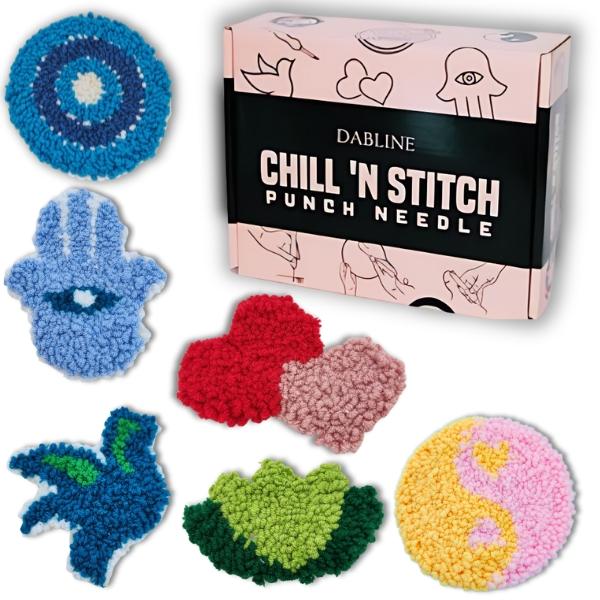 Dabline Punch Needle Kit for Beginners and Adults | Stress Relief DIY Craft - Complete Punch Needle Starter Kit with Designs & Supplies